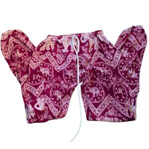 Earthbound Trading Co. Elephant Harem Pants Sz S Burgundy Boho Festival Rayon